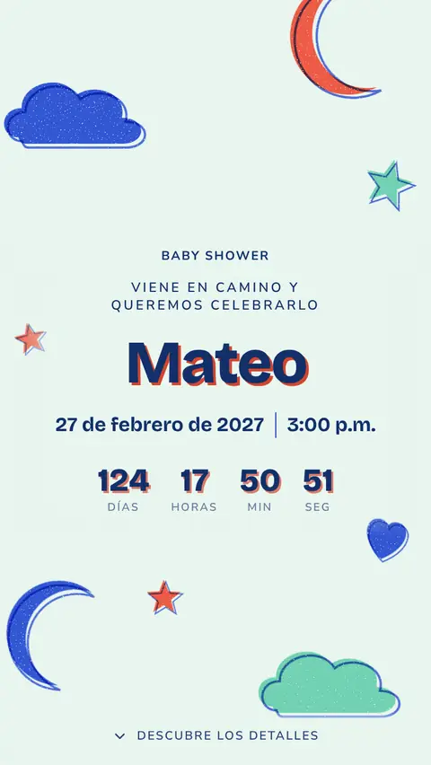 Invitación digital invitación de baby shower de niño: diseño Risografía en Menta