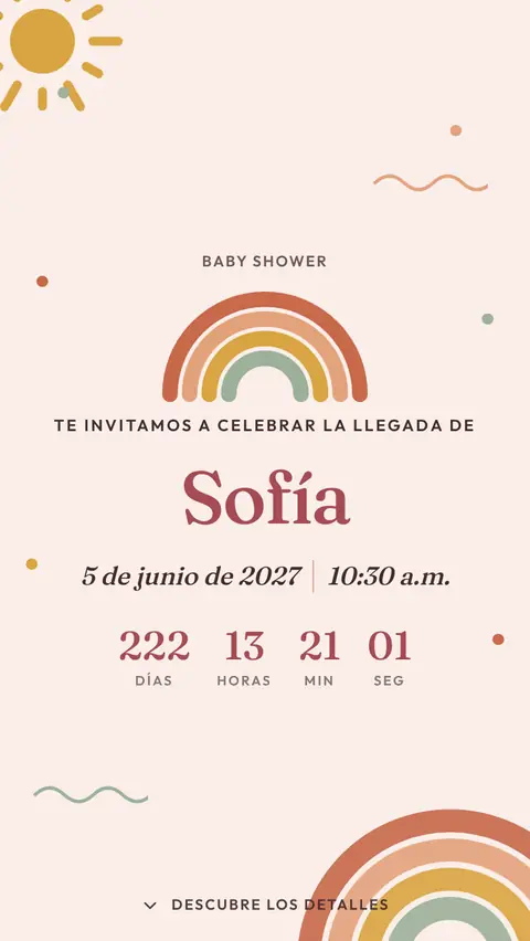 Invitación digital invitación de baby shower de niña: diseño Arcoíris en Rubor