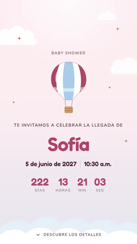 Invitación digital invitación de baby shower de niña: diseño Nube en Rosa