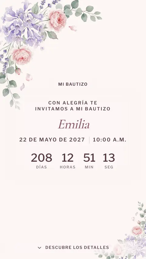 Invitación digital invitación de bautizo de niña: diseño Acuarela en Rubor