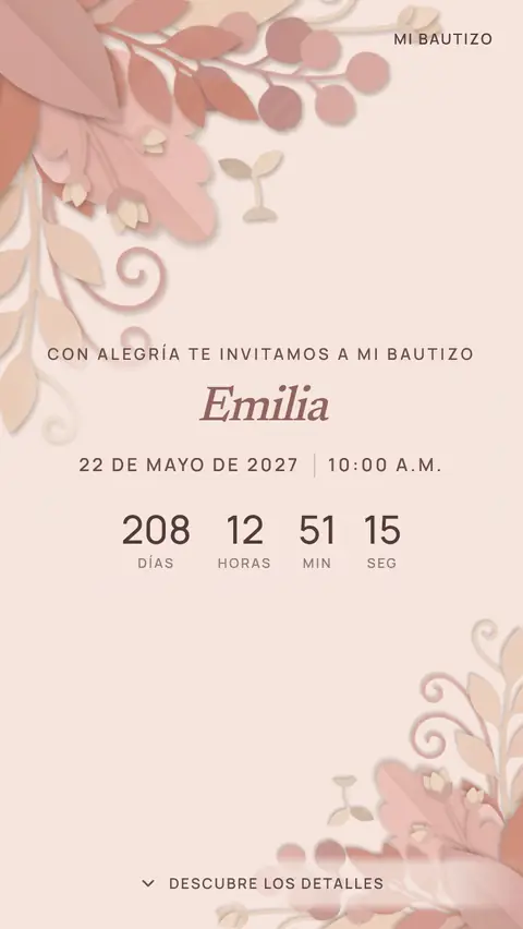 Invitación digital invitación de bautizo de niña: diseño Brote en Rosa té