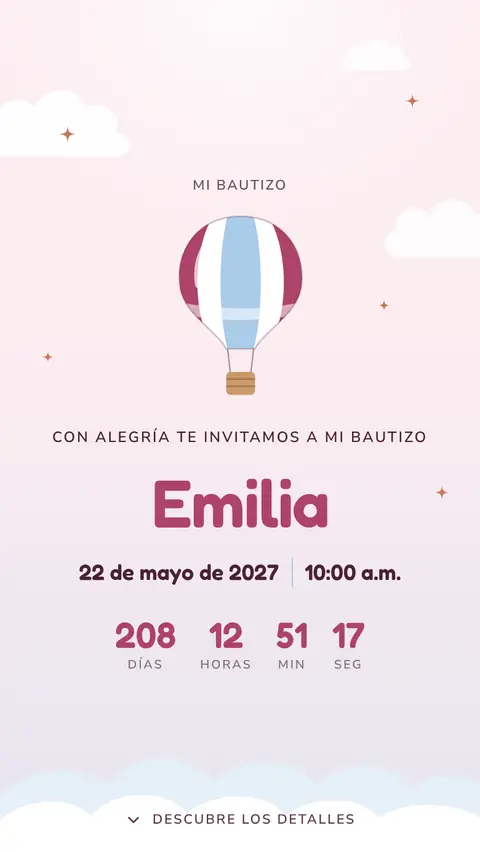 Invitación digital invitación de bautizo de niña: diseño Nube en Rosa