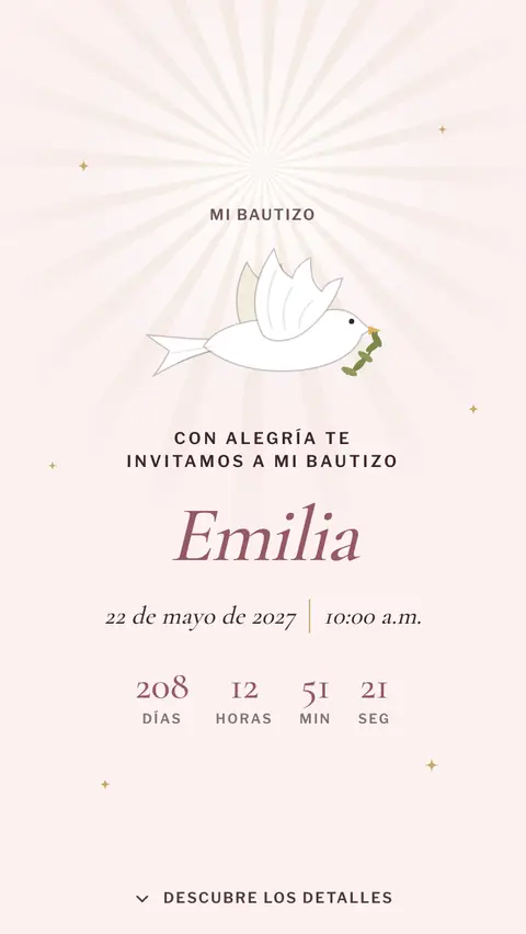 Invitación digital invitación de bautizo de niña: diseño Paloma en Rosa