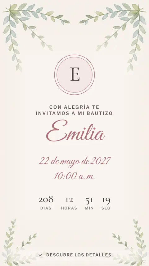 Invitación digital invitación de bautizo de niña: diseño Ramas en Rosa
