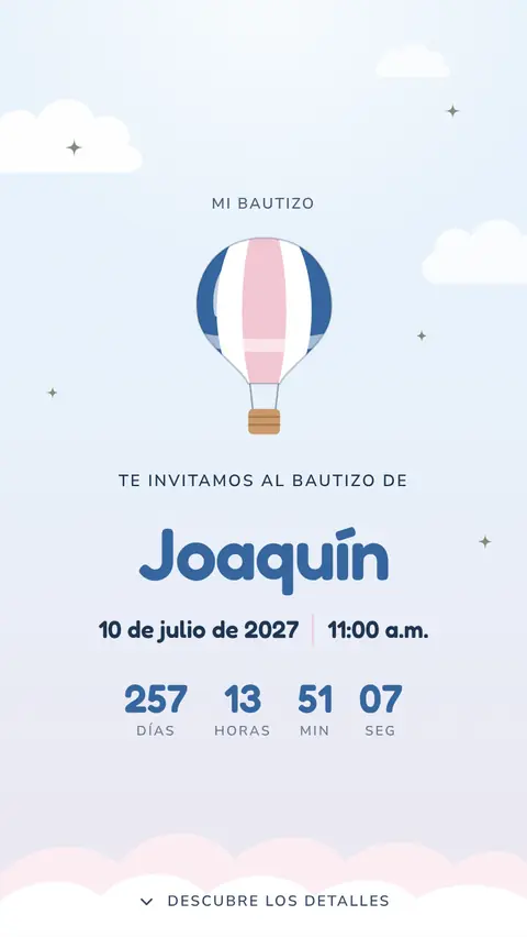 Invitación digital invitación de bautizo de niño: diseño Nube en Celeste
