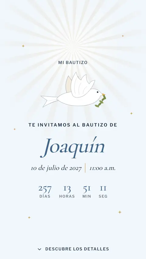 Invitación digital invitación de bautizo de niño: diseño Paloma en Celeste