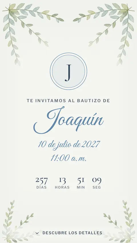 Invitación digital invitación de bautizo de niño: diseño Ramas en Celeste