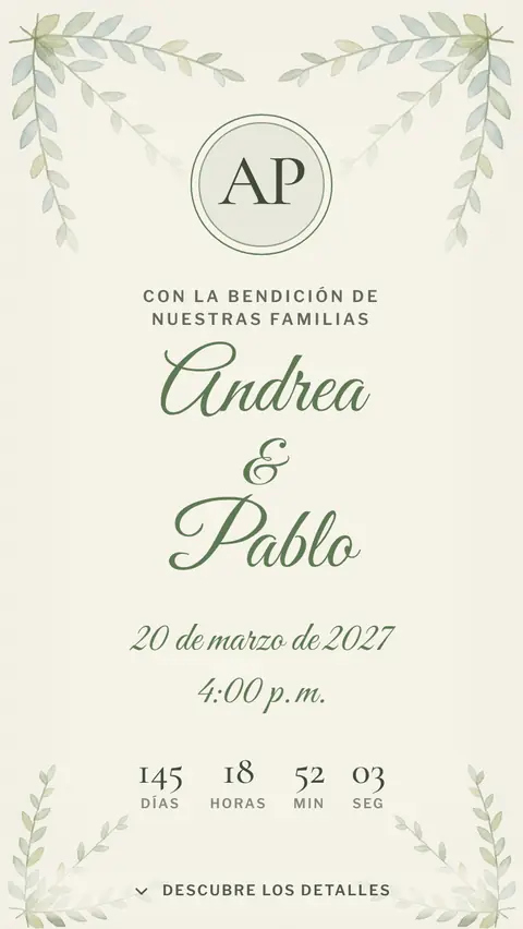 Invitación digital invitación de boda rústica: diseño Ramas en Salvia