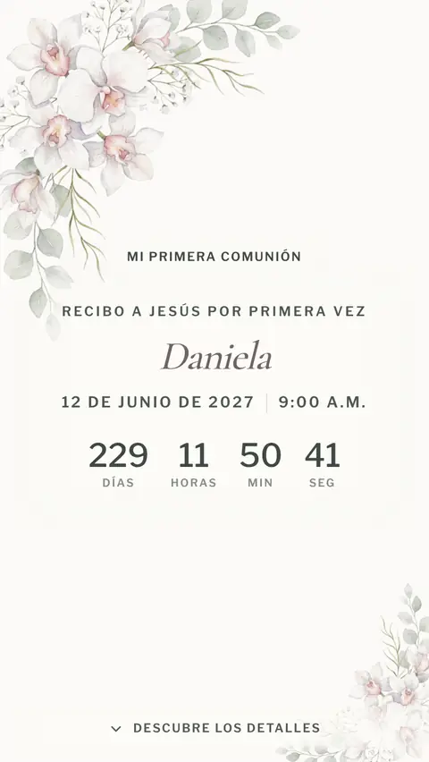 Invitación digital invitación de primera comunión de niña: diseño Acuarela en Monja blanca