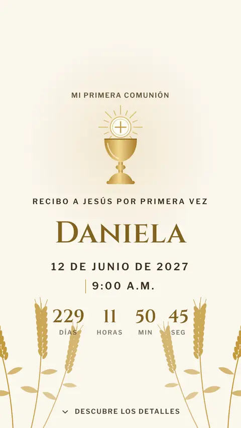 Invitación digital invitación de primera comunión de niña: diseño Espigas en Oro