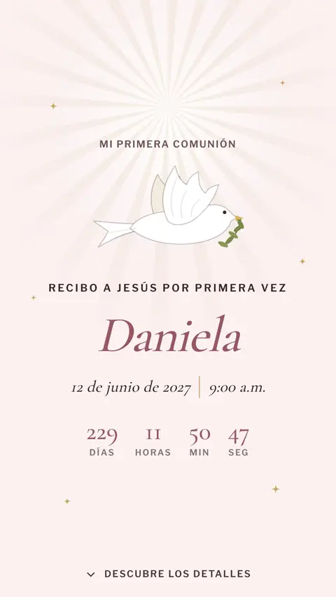 Invitación digital invitación de primera comunión de niña: diseño Paloma en Rosa