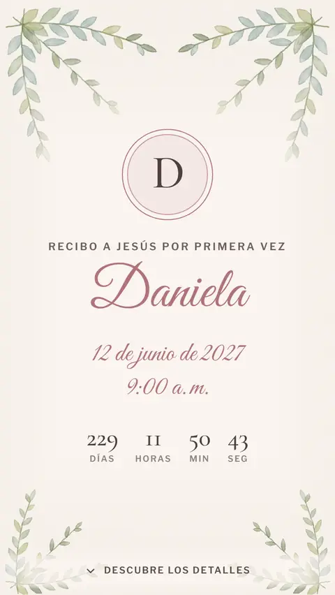 Invitación digital invitación de primera comunión de niña: diseño Ramas en Rosa