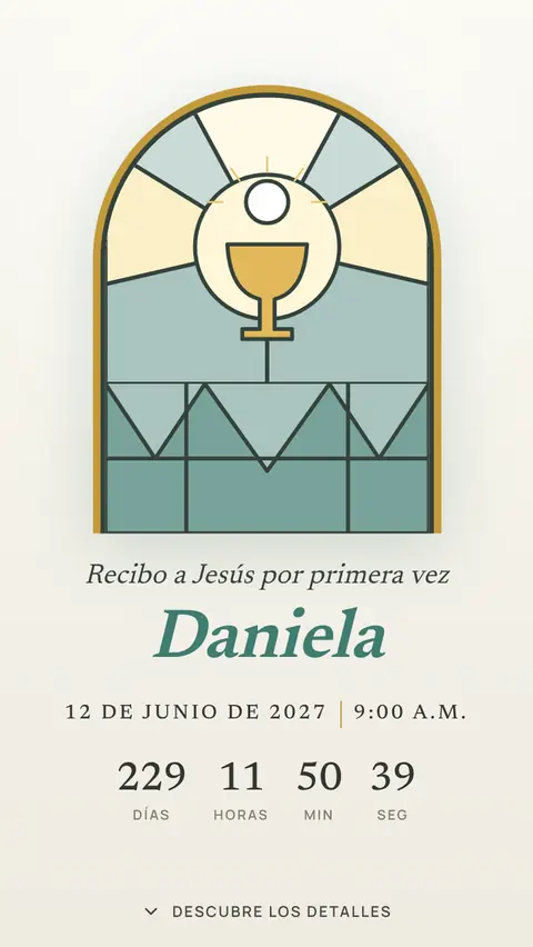 Invitación digital invitación de primera comunión de niña: diseño Vitral en Perla
