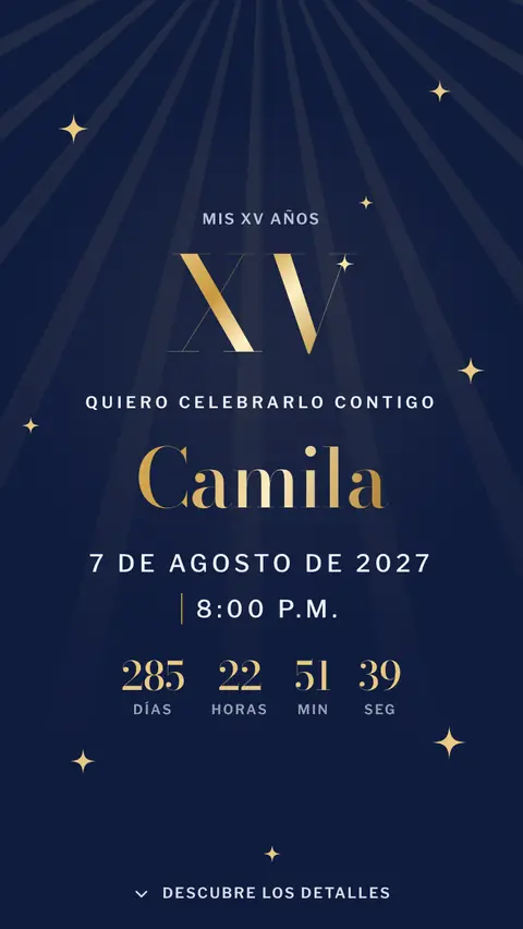 Invitación digital invitación de xv años azul: diseño Destello en Azul real