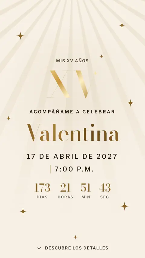 Invitación digital invitación de xv años rosa y dorado: diseño Destello en Champaña