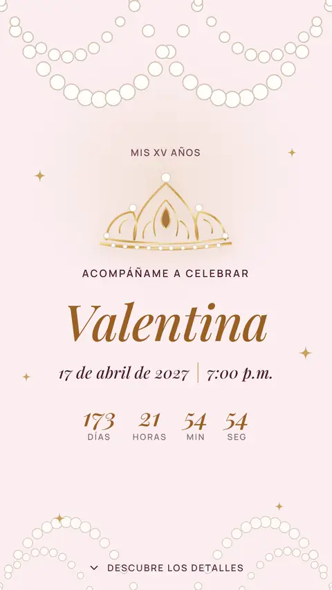 Invitación digital invitación de xv años rosa y dorado: diseño Tiara en Rosa perla